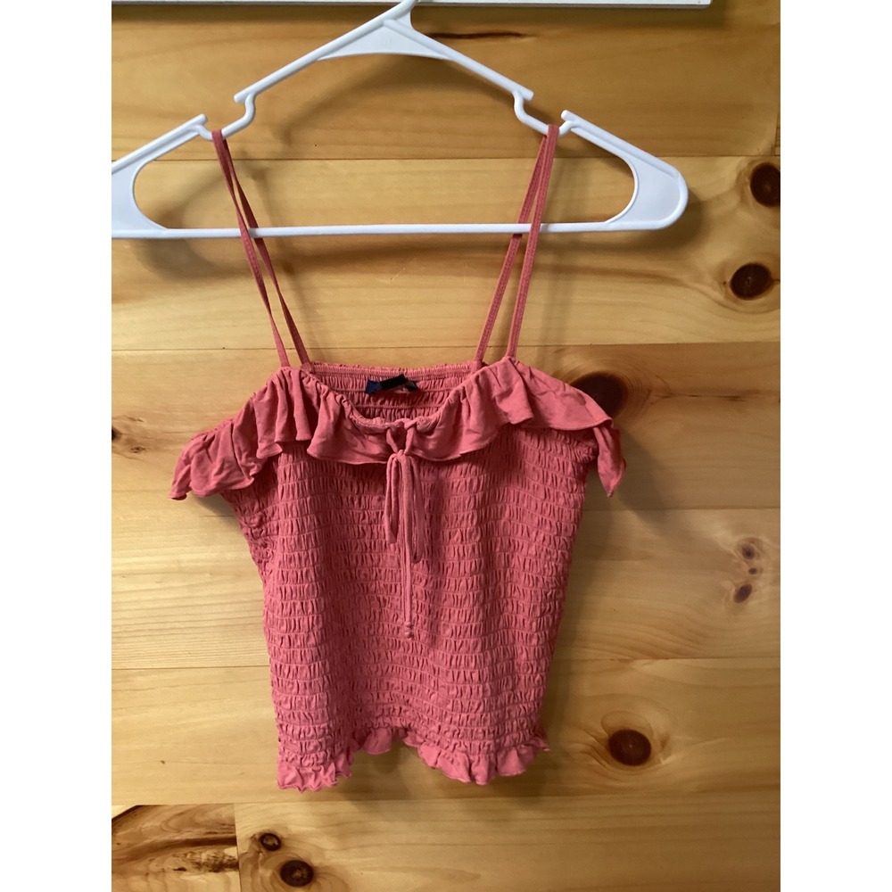 American Eagle Smocked Ruffle Tie Front Cami Top Dark‎ Rose Gold Womens Medium